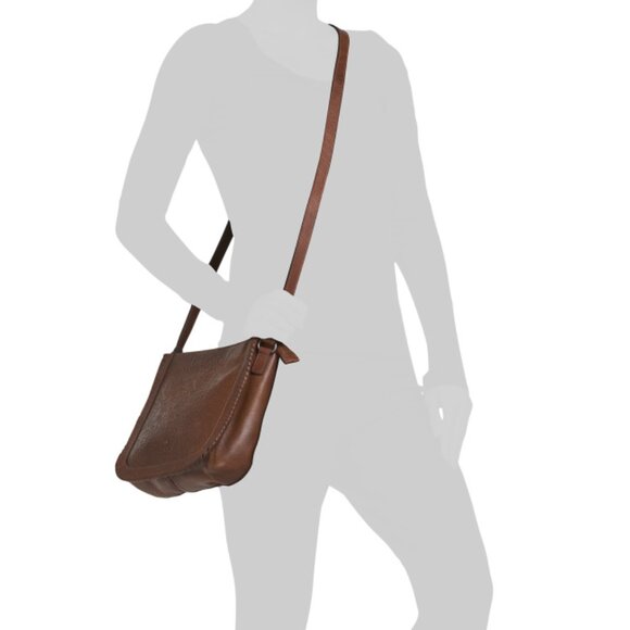 WILD WEST Cognac Leather Crossbody Stitching Detail - Picture 2 of 2